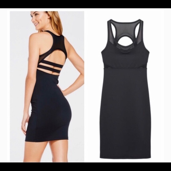 Fabletics Black Dress with Mesh Racer Back w/ Straps Built in Bra with Inserts - Picture 2 of 13